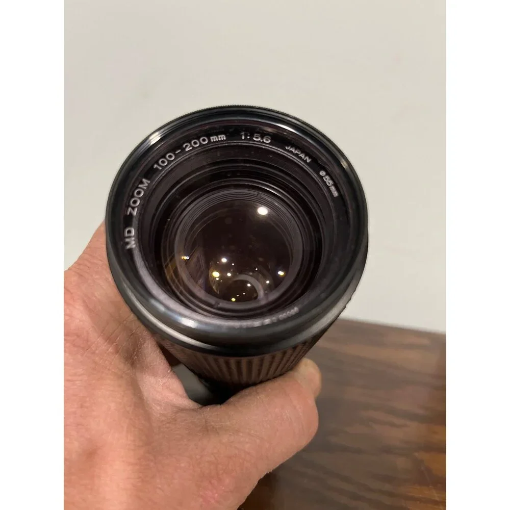 Minolta 100-200mm F5.6 Manual Focus Zoom Lens w/ 55mm Hood & Caps - Vintage